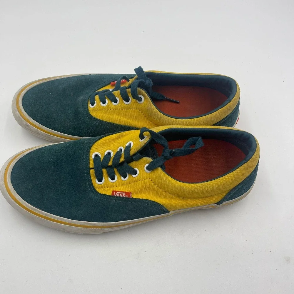 Vans Era Pro Skate Shoes Teal Yellow Suede Canvas Men Size 10.5‎ Low Top